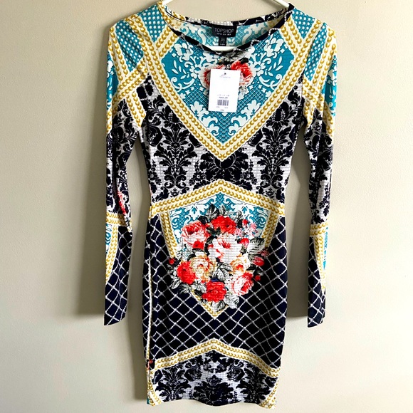NWT Topshop Body Con Floral Dress - Picture 2 of 6